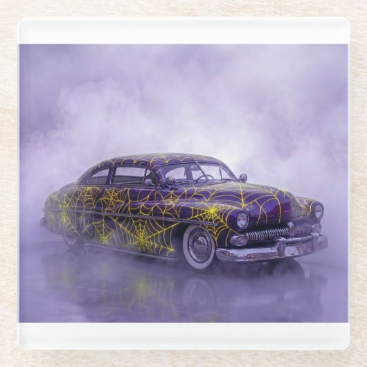 1950 Lila Mercury mit Spinnennetz Glasuntersetzer (Vorderseite)