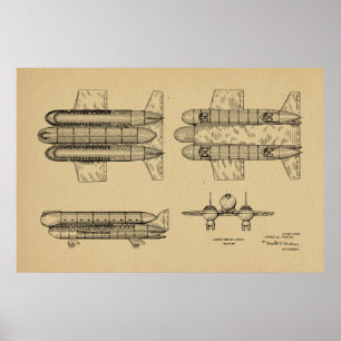 1950 Luftschiff Flugzeug Patent Kunst Zeichnung Dr Poster
