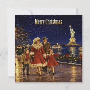 1950 New York Weihnachtsstatue Liberty Wagner Park Feiertagskarte