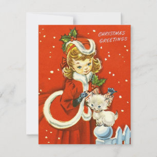 1950 Retro Vintage Weihnachtsmädchen Feiertagskarte