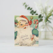 1950 Retro Weihnachtsfeier mit Zuckerrohr Feiertagskarte (Stehend Vorderseite)