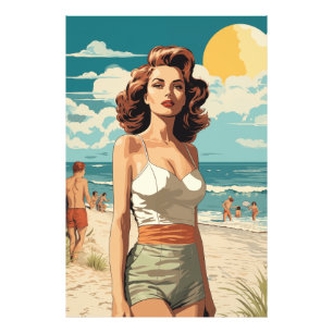 1950 Strand Mädchen Fotodruck