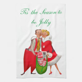 1950 Vintage Couple with Christmas Gift Sack Geschirrtuch