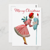 1950 Vintage Dame, die Weihnachtsbriefe prüft Postkarte (Vorne/Hinten)