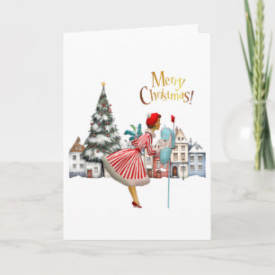 1950 Vintage Dame, Frohe Weihnachten verschickend