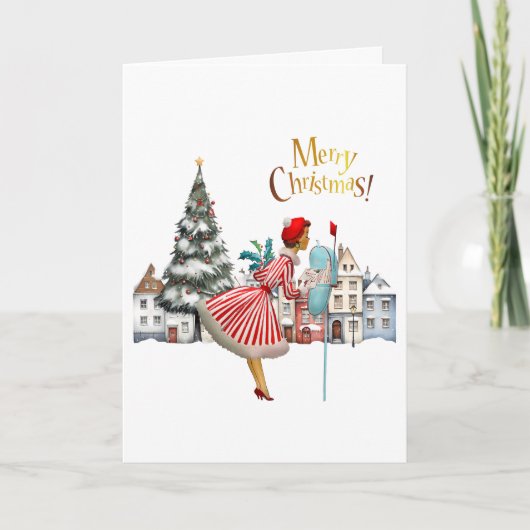 1950 Vintage Dame, Frohe Weihnachten verschickend (Vorderseite)