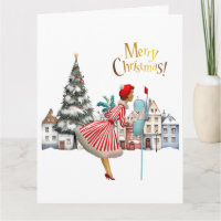 1950 Vintage Dame, Frohe Weihnachten verschickend