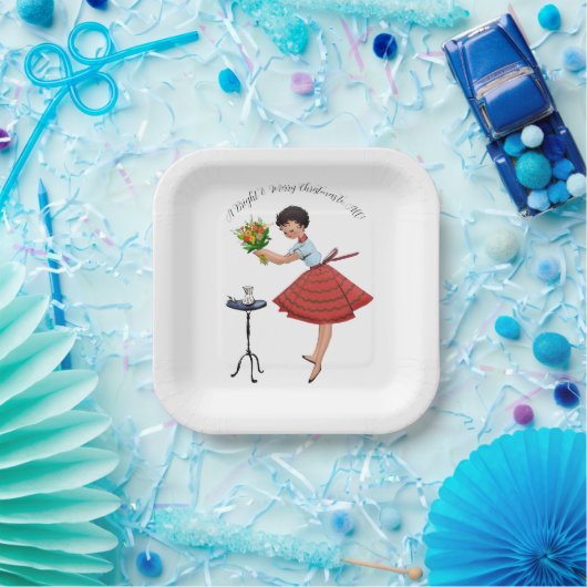 1950 Vintage Dame mit Blume Pappteller (Party)