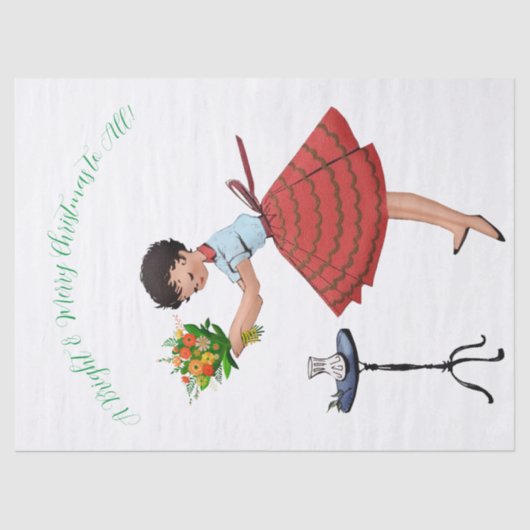 1950 Vintage Dame mit Blume Seidenpapier (Vorderseite)