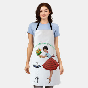 1950 Vintage-Dame mit Blumen Schürze