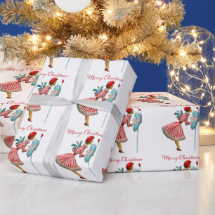 1950 Vintage Dame überprüft Weihnachtspost Geschenkpapier