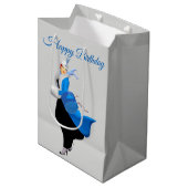 1950 Vintage Frau in Blau Mittlere Geschenktüte (Vorderseite Schrägansicht)