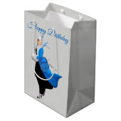 1950 Vintage Frau in Blau Mittlere Geschenktüte (Rückseite Schrägansicht)