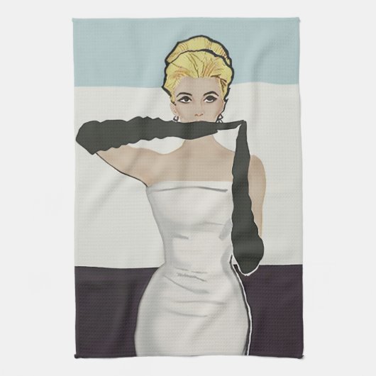 1950 Vintage Frau mit Abend-Handschuhen Geschirrtuch (Vertikal)
