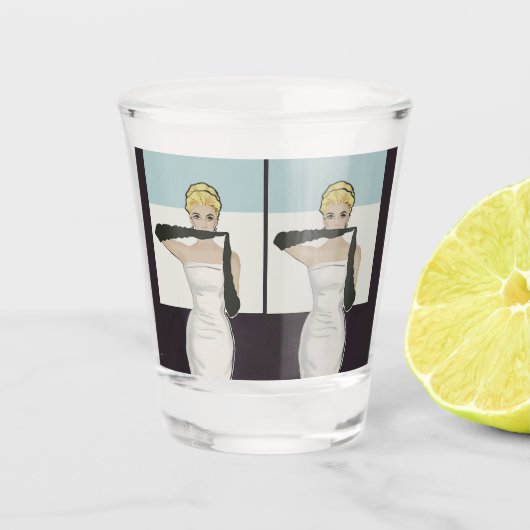 1950 Vintage Frau mit Abend-Handschuhen Schnapsglas (Vorderseite)