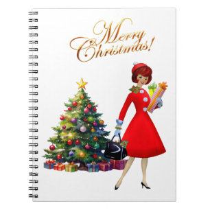 1950 Vintage Lady Frohe Weihnachten Foto Notizblock