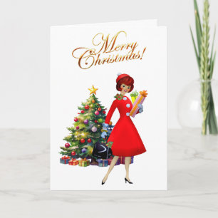1950 Vintage Lady Frohe Weihnachten Karte