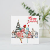 1950 Vintage Lady Posting Weihnachtsgrüße (Stehend Vorderseite)