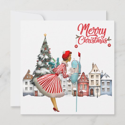 1950 Vintage Lady Posting Weihnachtsgrüße (Vorderseite)