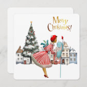 1950 Vintage Lady Posting Weihnachtsgrüße Feiertagskarte (Vorne/Hinten)