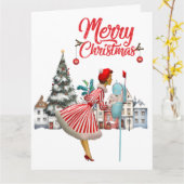 1950 Vintage Lady Posting Weihnachtsgrüße Karte (Gelbe Blume)