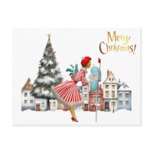 1950 Vintage Lady Posting Weihnachtsgrüße