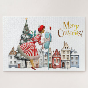 1950 Vintage Lady Posting Weihnachtsgrüße Puzzle