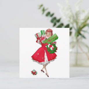 1950 Vintage Lady Weihnachtseinkäufe für Geschenke Karte