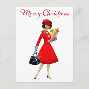 1950 Vintage Lady Weihnachtseinkäufe    Postkarte