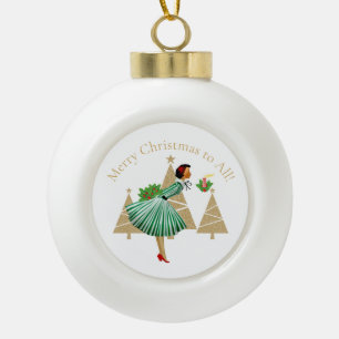 1950 Vintage Lady Weihnachtsgrüße Keramik Kugel-Ornament