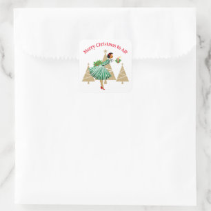 1950 Vintage Lady Weihnachtsgrüße Quadratischer Aufkleber