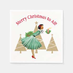 1950 Vintage Lady Weihnachtsgrüße Serviette