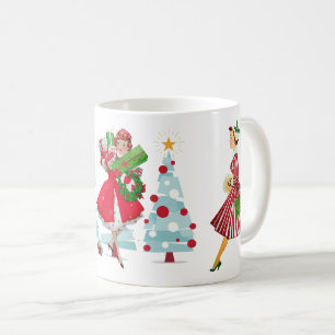 1950 Vintage Weihnachten Damen Rot Grün Weiß Kaffeetasse