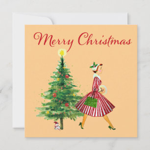 1950 Vintage Weihnachtsdame  Feiertagskarte