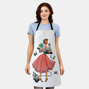 1950 Vintage Weihnachtsdame Feiertagskarte Schürze