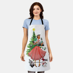 1950 Vintage Weihnachtsdame Feiertagskarte Schürze