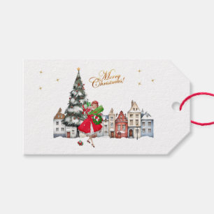1950 Vintage Weihnachtseinkäufe einer Dame Geschenkanhänger