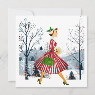1950 Vintage Weihnachtsfrau Feiertagskarte
