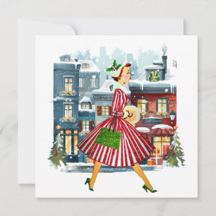 1950 Vintage Weihnachtsfrau Feiertagskarte