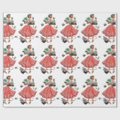 1950 Vintage Weihnachtsfrau Geschenkpapier (Flach)