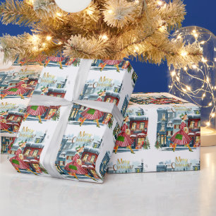 1950 Vintage Weihnachtsfrau Geschenkpapier