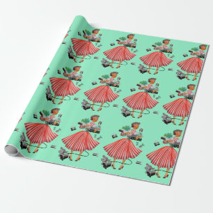 1950 Vintage Weihnachtsfrau Geschenkpapier