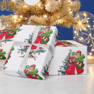 1950 Vintage Weihnachtsfrau Geschenkpapier