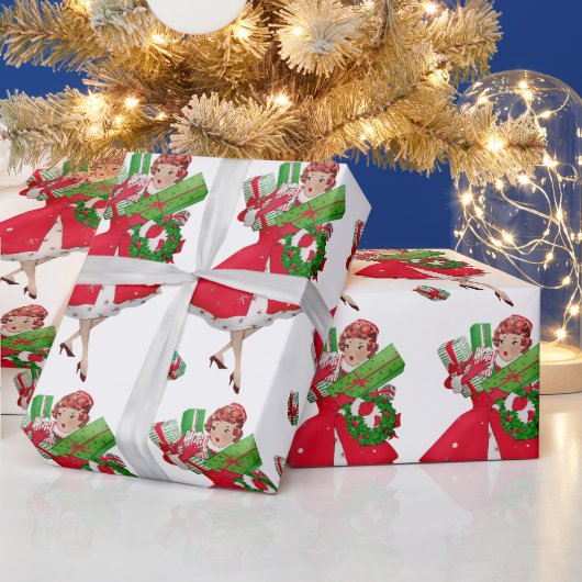 1950 Vintage Weihnachtsfrau Geschenkpapier (Feiertage)