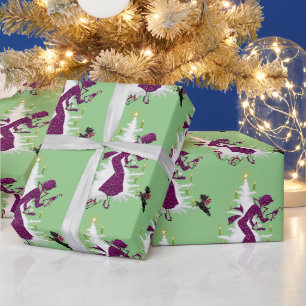 1950 Vintage Weihnachtsfrau Geschenkpapier