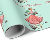 1950 Vintage Weihnachtsfrau Geschenkpapier (Rolleneckpunkt)
