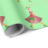 1950 Vintage Weihnachtsfrau Geschenkpapier (Rolleneckpunkt)