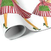 1950 Vintage Weihnachtsfrau Geschenkpapier (Rolleneckpunkt)