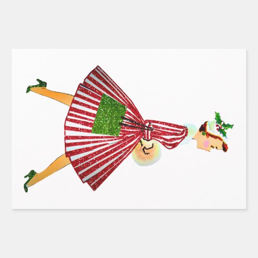 1950 Vintage Weihnachtsfrau Geschenkpapier Set (Vorderseite 2)