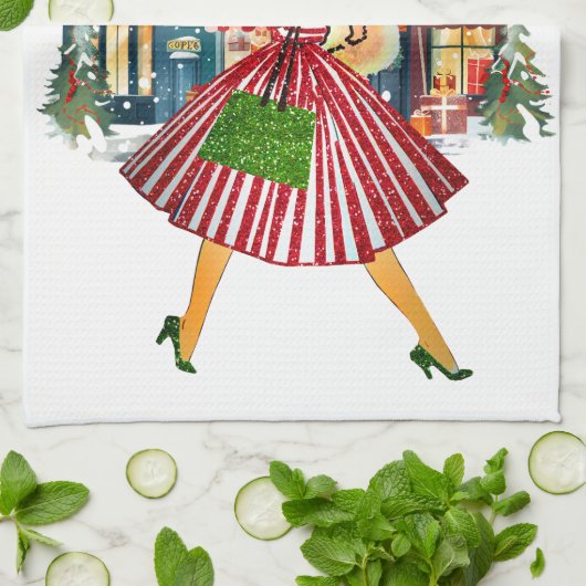 1950 Vintage Weihnachtsfrau Geschirrtuch (Gefaltet)